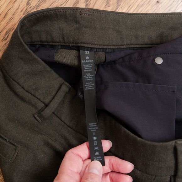 Lululemon Commission Pants Mens 32 Heathered Dark Olive Slim Wool Chino M5561S - Picture 3 of 14